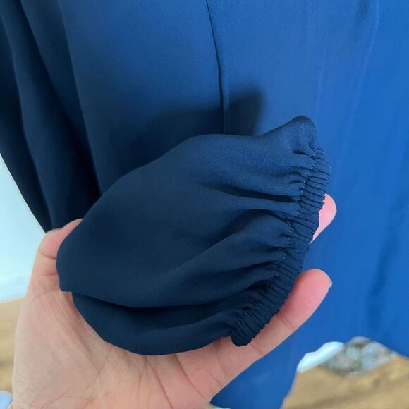 Abbeline navy semi sheer small lace up front blouse - Picture 4 of 5